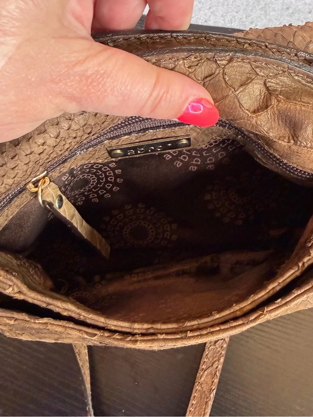 Python-Texture Tan Crossbody Bag with Turn-Lock Closure - Picture 7 of 16
